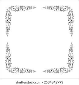 Elegant vector decorative frame, vegetal ornamental frame with flowers, decorative border, corners. Isolated vector illustration.	