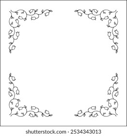Quadro decorativo vetor elegante, quadro ornamental vegetal com flores, borda decorativa, cantos. Ilustração isolada de vetor.	