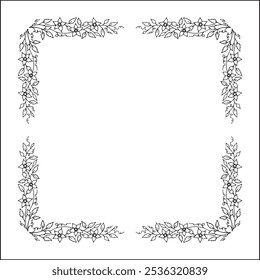 Elegant vector decorative frame, vegetal ornamental frame with flowers, decorative border, corners. Isolated vector illustration.	