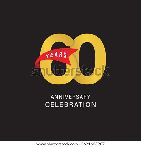 Elegant vector design for a 60th anniversary or birthday, featuring the number sixty wrapped with a red ribbon