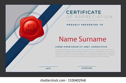 elegant vector design for best award Certificate of appreciation for business, schools, college. vector template design horizontal