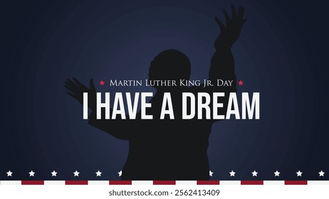 Elegant vector design celebrating Martin Luther King Jr Day, incorporating United States flag colors in a modern and professional layout. Suitable for digital and print materials honoring the occasion