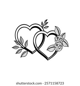 Elegant vector design featuring two intertwined hearts, symbolizing love and unity. Perfect for weddings, Valentine's Day, or romantic projects. Modern, timeless, and ideal for digital use.