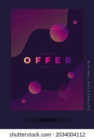 Elegant vector design with pink circles and wavy thin lines and lettering special offer on the black background