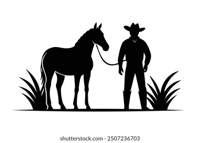 Elegant vector drawing of horse and man silhouette, perfect for artistic.