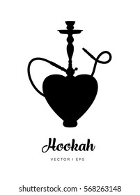 Elegant vector editable black hookah silhouette, with a shape of heart for the Valentine's Day.