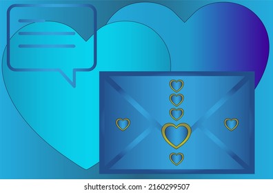 Elegant vector envelope in gradient blue color with a heart in the middle