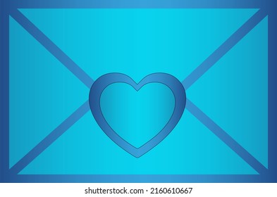 Elegant vector envelope in gradient blue color with a heart in the middle