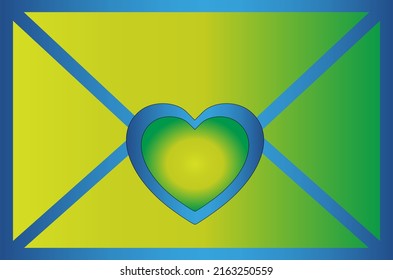 Elegant vector envelope in gradient green color with a heart in the middle