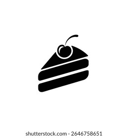 Elegant vector features a monochrome cake slice with a cherry. Minimalist, perfect for food related projects with transparent backdrop.
