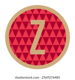 Elegant vector featuring golden ‘Z’ monogram encircled by a beige border on a red triangle-patterned background. Perfect for luxury branding, creative projects, and premium designs