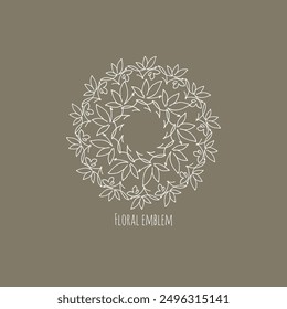 Elegant  vector floral doodle emblem.  Isolated on the background. Unique  hand drawn vignette, border or divider for your design. Line style decoration for logo or brand.