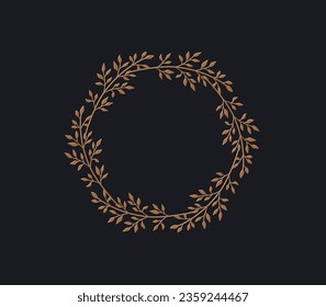 Elegant vector floral frame with hand drawn branches and leaves. Silhouette style wreath for label, corporate identity, wedding invitation, save the date, logo