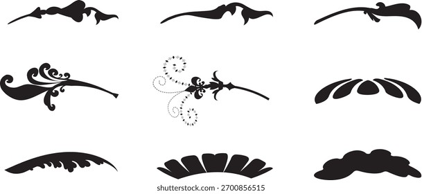 Elegant Vector Floral Scroll and Flourish Dividers: Decorative Ornament Set in Black Silhouette.