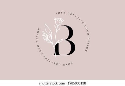 Elegant Vector Flower B Letter Design Logo with Floral Leaf Plant Idea for Cosmetic Beauty Personal Branding Logo