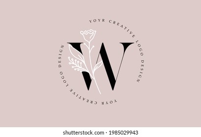 Elegant Vector Flower W Letter Design Logo with Floral Leaf Plant Idea for Cosmetic Beauty Personal Branding Logo