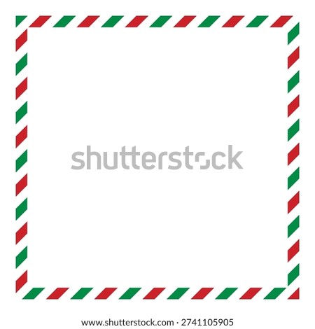 Elegant vector frame with alternating red and green dashed diagonal stripes forming a square border on white background. Ideal for Christmas cards, Italian themed packaging, restaurant menus or festive holiday designs.