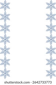 Elegant vector frame with delicate blue snowflakes arranged in vertical lines, perfect for winter-themed designs and holiday invitations.
