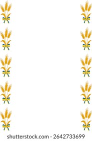 Elegant vector frame design featuring repeating golden wheat stalks tied with blue and yellow ribbons, perfect for invitations or announcements.