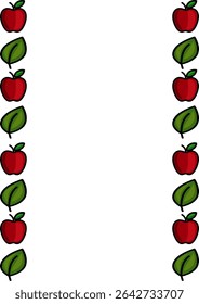 Elegant vector frame design featuring a repeating pattern of red apples and green leaves, perfect for invitations, cards, or banners.