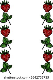 Elegant vector frame design featuring a repeating pattern of hand-drawn strawberries and leaves, perfect for summer-themed projects or food-related designs.