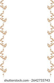 Elegant vector frame design featuring a vertical arrangement of stylized brown leaves, creating a minimalist and sophisticated border perfect for invitations, cards, or certificates.