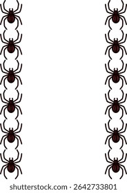 Elegant vector frame design featuring a repeating pattern of dark brown spiders on a white background, perfect for Halloween or gothic themed projects.