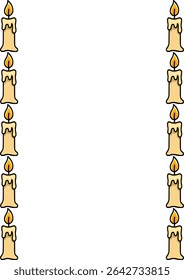 Elegant vector frame design featuring a repeating pattern of delicately illustrated burning candles with dripping wax, creating a vertical border on a white background.