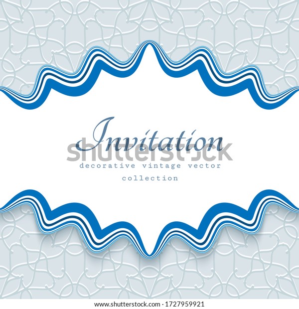 Elegant vector frame with ornamental wavy border\
lines over textured background. Cutout paper decoration in nautical\
style. Wedding invitation card or packaging design template. Place\
for text.
