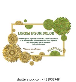 Elegant vector frame for photo and text with a pattern of geometric circular elements. Natural colors.