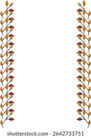 Elegant vector frame with stylized autumn leaves arranged in vertical borders, offering a clean, minimalist design perfect for invitations, cards, or website headers.