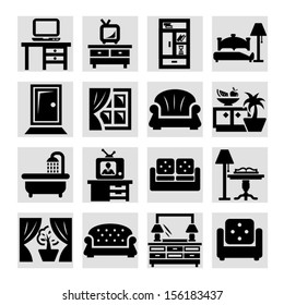 Elegant Vector Furniture Icons Set.
