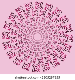 Elegant vector geometric pattern in the form of roses arranged in a circle on a pale pink background
