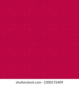 Elegant vector geometric seamless pattern. Abstract linear ornament texture with curved shapes, lines, flower silhouettes, leaves, repeat tiles. Luxury red background. Ornate asian style geo design