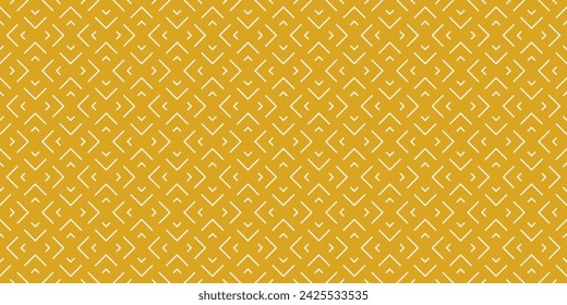 Elegant vector geometric seamless pattern with lines, arrows, grid. Minimal abstract ornament in mustard yellow color. Modern minimalist background texture. Simple repeated decorative geo design