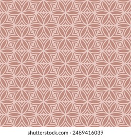 Elegante patrón geométrico sin costuras de Vector con siluetas florales, hojas, cuadrícula hexagonal, líneas curvas. Rosa y color rosa polvoriento. Textura abstracta de estilo retro. Fondo ornamental. Diseño repetido