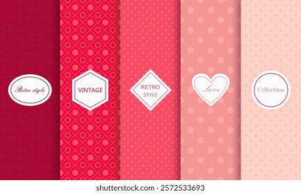 Elegant vector geometric seamless patterns collection. Cute abstract textures  for design cards, print, poster, Valentine's day, romantic wedding design.