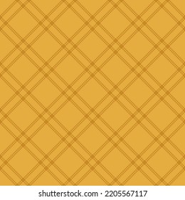 Elegant vector geometric traditional folk ornament. Nordic scandinavian style. Winter Christmas theme. Simple seamless pattern in mustard yellow color. Ornamental background with squares, grid, net