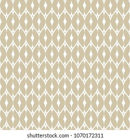 Elegant vector golden mesh seamless pattern. Subtle geometric ornament texture with thin curved lines, delicate mesh, net, grid, lattice, lace. Gold and white luxury background. Art deco style design