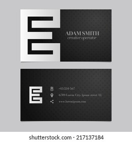 Elegant vector graphic business card with alphabet symbol / letter E