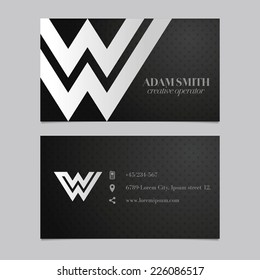 Elegant vector graphic business card with alphabet symbol / letter W