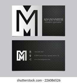 Elegant vector graphic business card with alphabet symbol / letter M