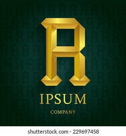 Elegant vector graphic gold alphabet R symbol