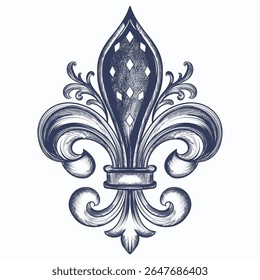 Elegante vetor mão desenhada flor de lis ilustração no estilo vintage