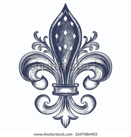 Elegant vector hand drawn fleur de lis illustration in vintage style