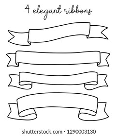 Elegant vector hand drawn outline ribbons set