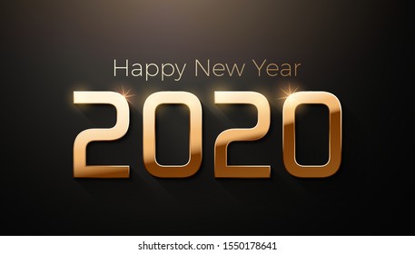 Elegant Vector Happy New Year 2020 text illustration with 3d text on a dark background. For seasonal holiday greetings web banners, flyers and festive posters