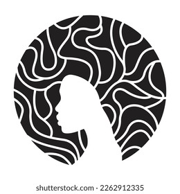 Elegant vector icon of an African American woman with an afro hairstyle, perfect for beauty industry branding. A modern and stylish representation ideal for salons, cosmetics, and fashion.