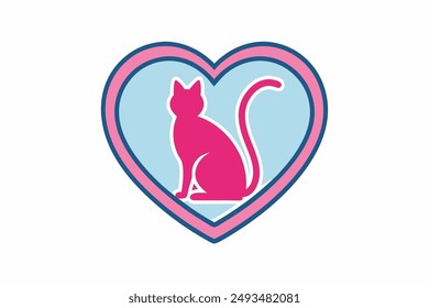 Elegant vector icon of a cat silhouette sitting under a heart, perfect for pet lovers and design enthusiasts. Ideal for logos, illustrations, and creative projects