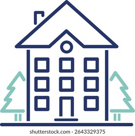 Elegant vector icon of a luxury villa, ideal for upscale real estate projects or listings. Fully customizable with editable outlines to match any high-end branding or visual style.